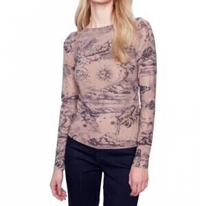 NEW CHARLIE B printed ruched mesh top in astrology